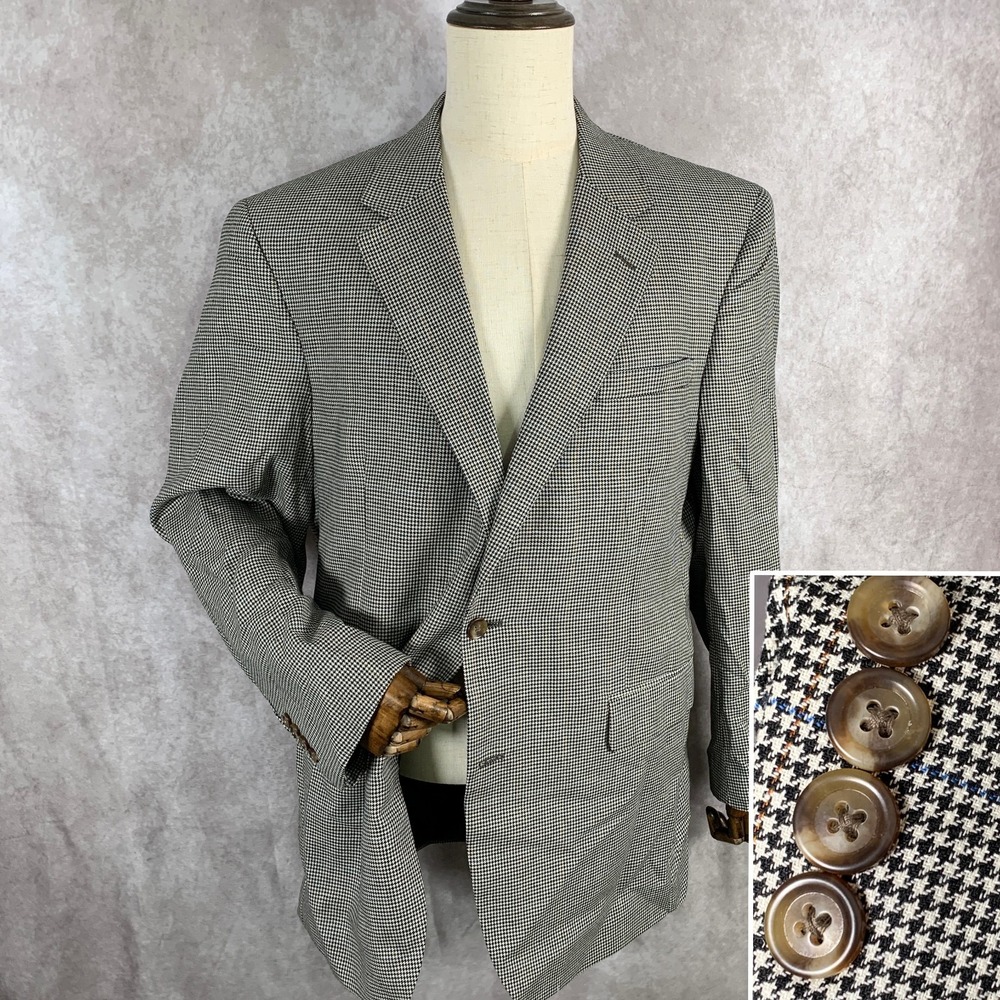 Jos A Bank Blazer Jacket Men 44L Houndstooth Silk Sport Coat Windowpane Suit